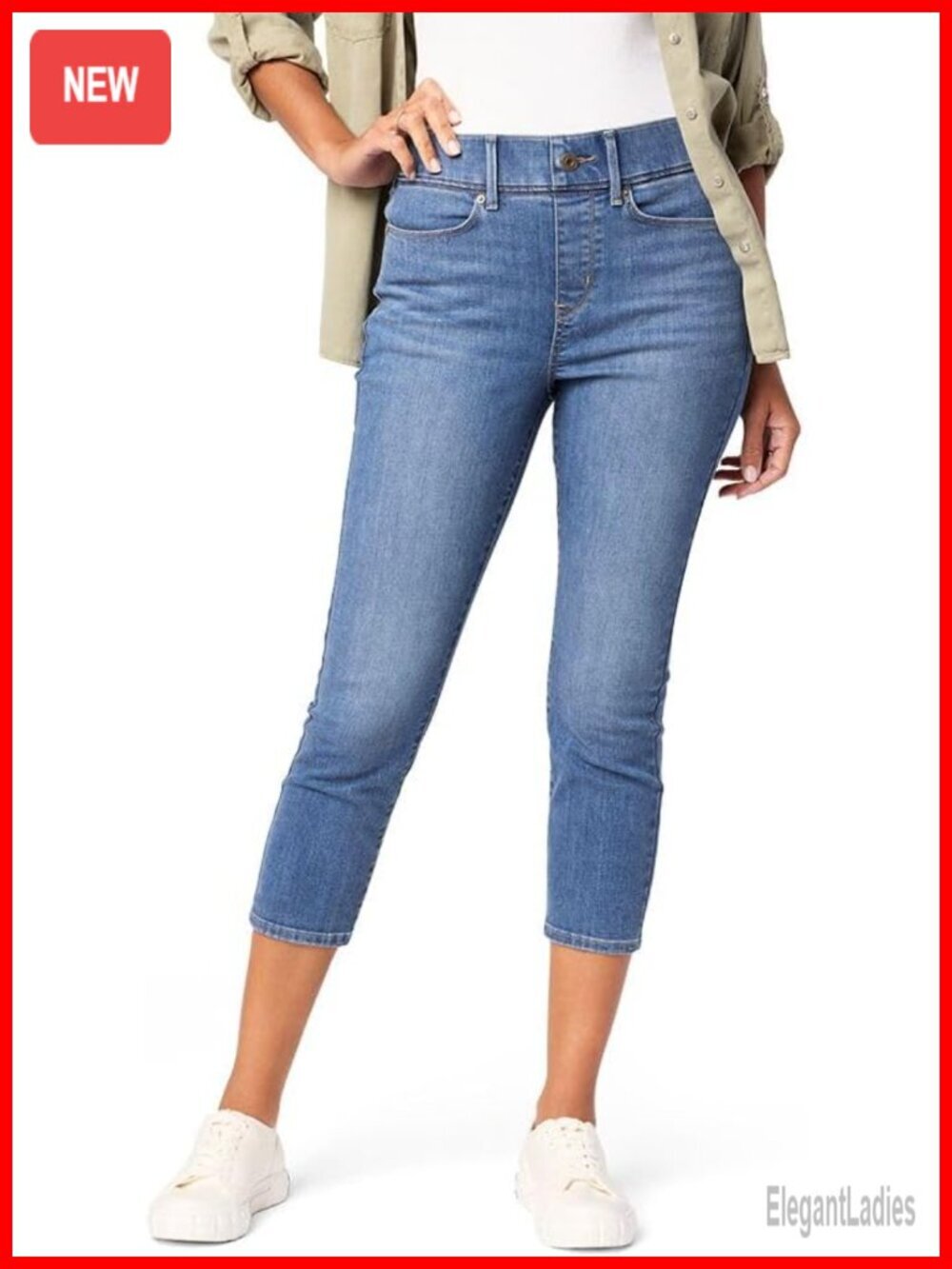 Totally Shaping Pull-On Capri Mid Rise Stretch Denim